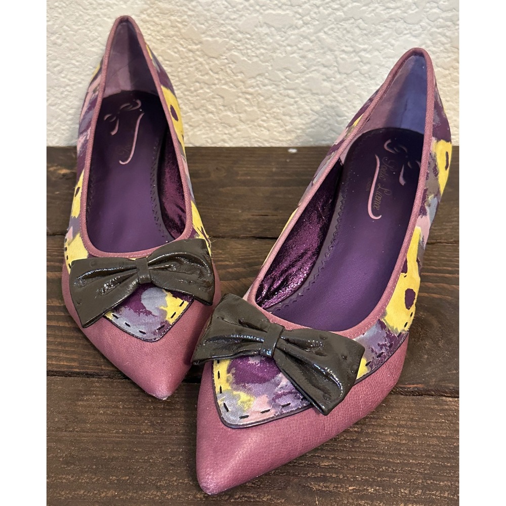 Poetic Licence London Dear Diary Purple Bow Kitten Heels US 9.5 Leather Fabric